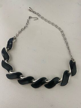 Coro Vintage  Black Enamel Link Necklace